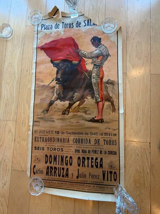 Ortega Valencia Other - Vintage 1946 Plaza de Toros de Salamanca Spanish Bullfighting Poster by Ortega V